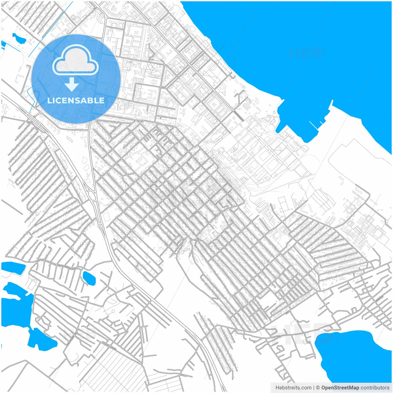 Kaspiysk, Republic of Dagestan, Russia, city map with high resolution roads.