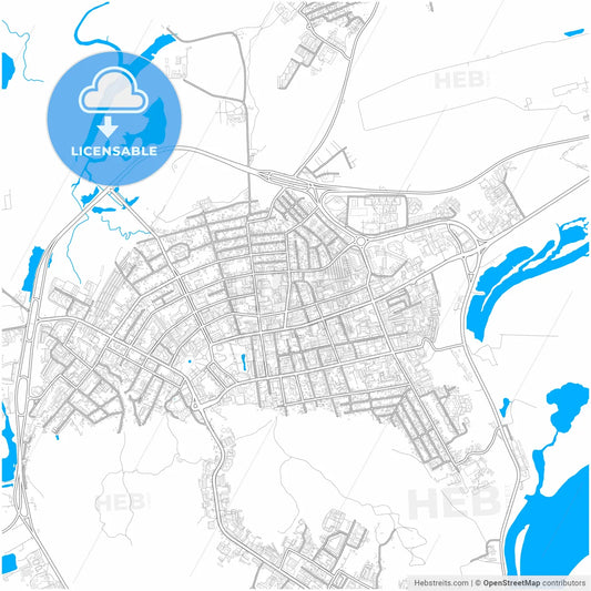 Khanty-Mansiysk, Khanty-Mansi Autonomous Okrug-Yugra, Russia, city map with high resolution roads.