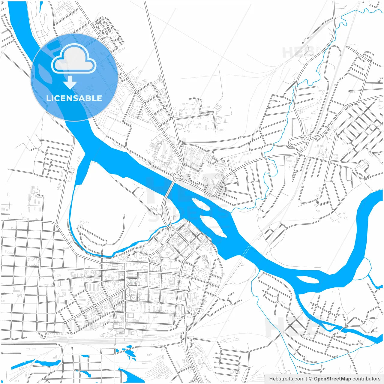 Kansk, Krasnoyarsk Krai, Russia, city map with high resolution roads.