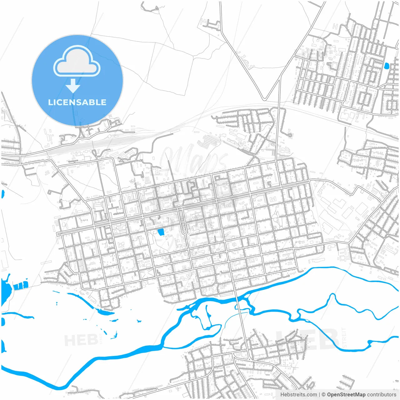 Shadrinsk, Kurgan Oblast, Russia, city map with high resolution roads.