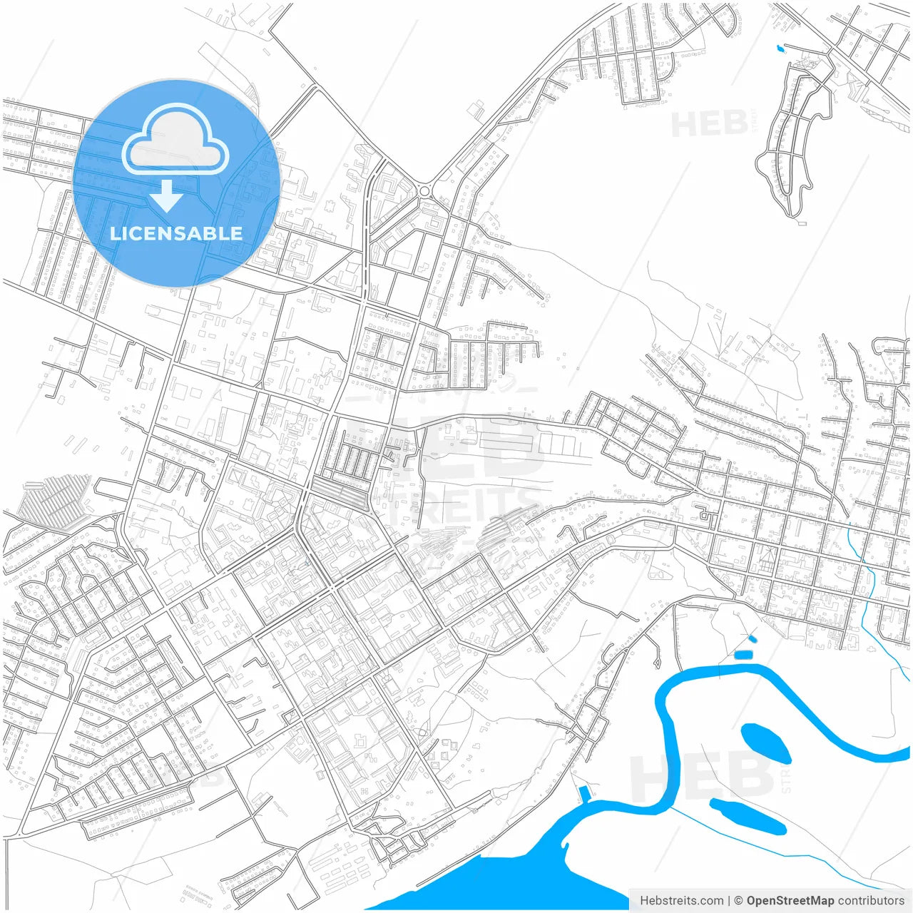 Yelabuga, Republic of Tatarstan, Russia, city map with high resolution roads.