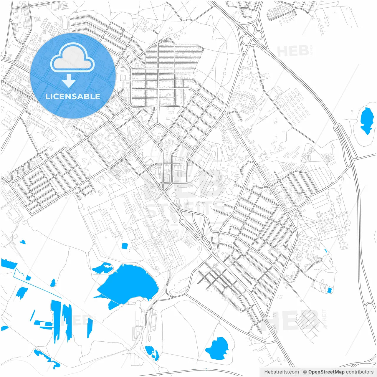 Verkhnyaya Pyshma, Sverdlovsk Oblast, Russia, city map with high resolution roads.