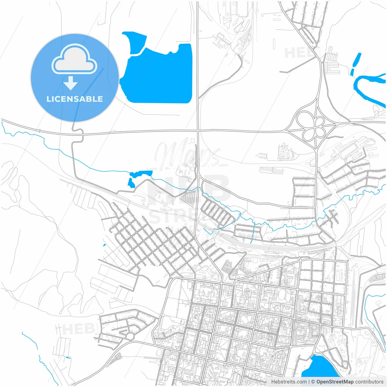 Revda, Sverdlovsk Oblast, Russia, city map with high resolution roads.
