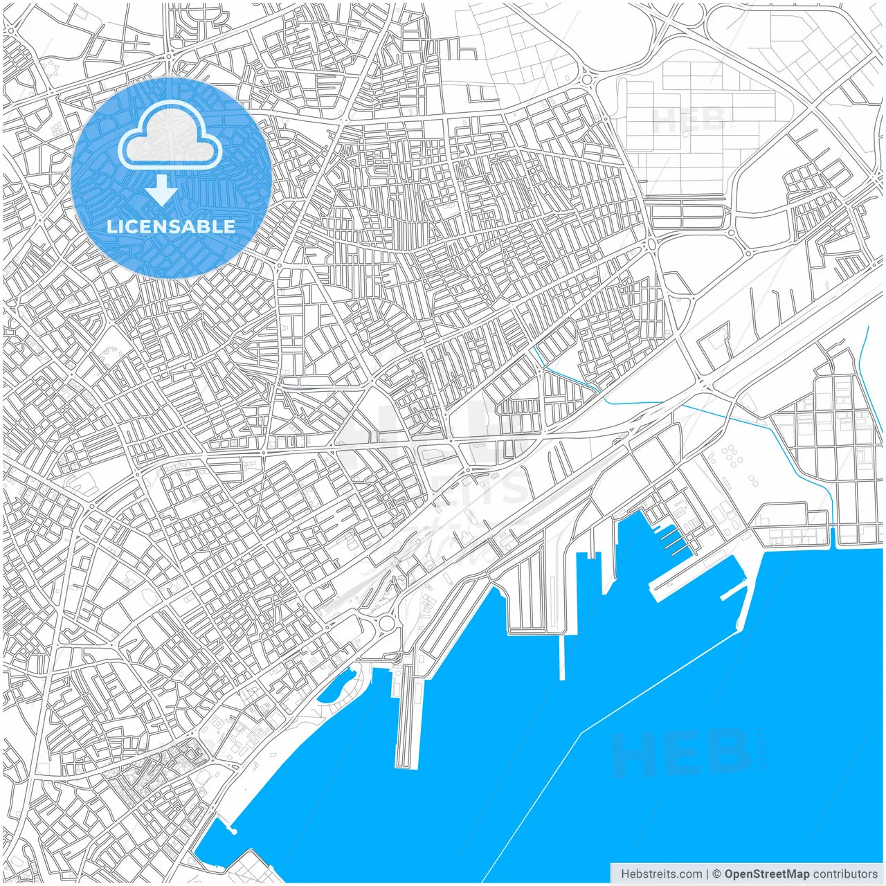 Mersin, Mersin, Turkey, city map with high resolution roads.