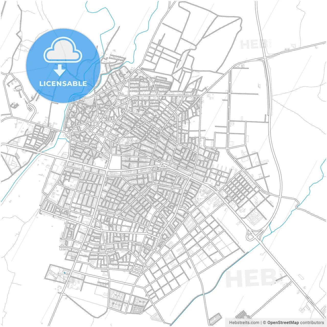 Lüleburgaz, Kırklareli, Turkey, city map with high resolution roads.