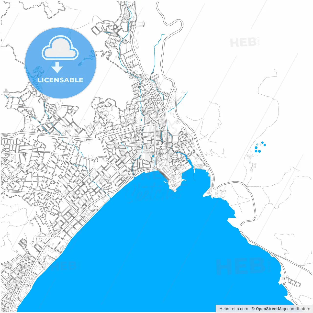 Marmaris, Muğla, Turkey, city map with high resolution roads.