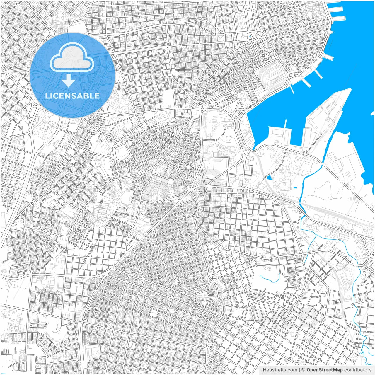Havana, Havana, Cuba, city map with high resolution roads.