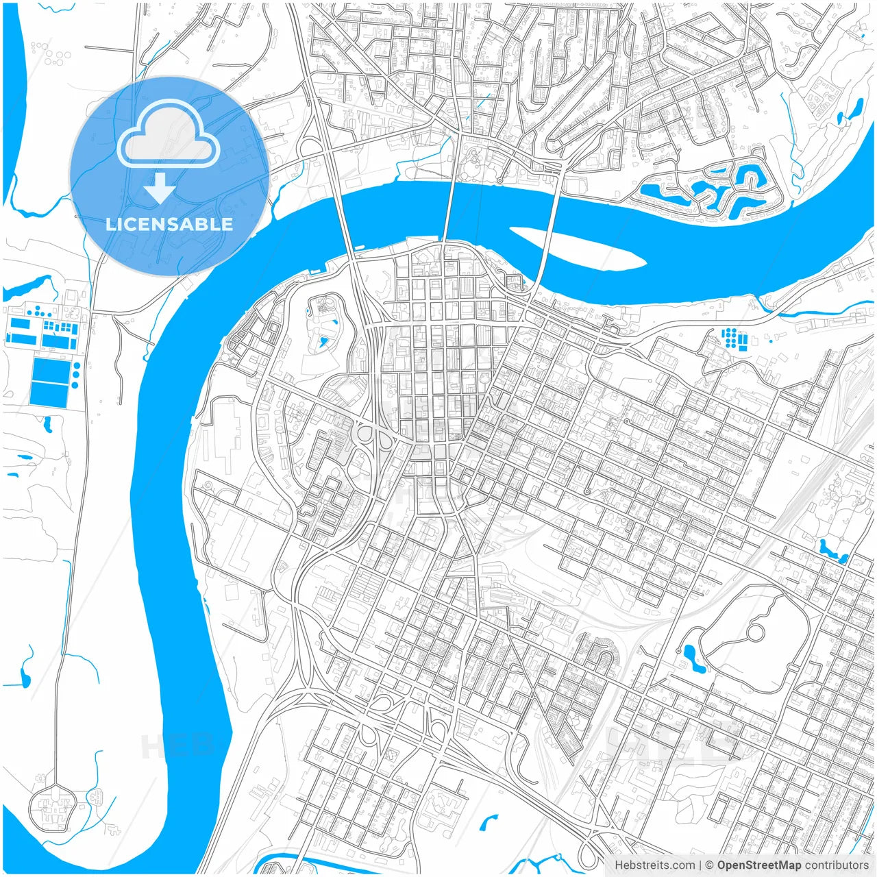 Chattanooga, Tennessee, United States, city map with high resolution roads.