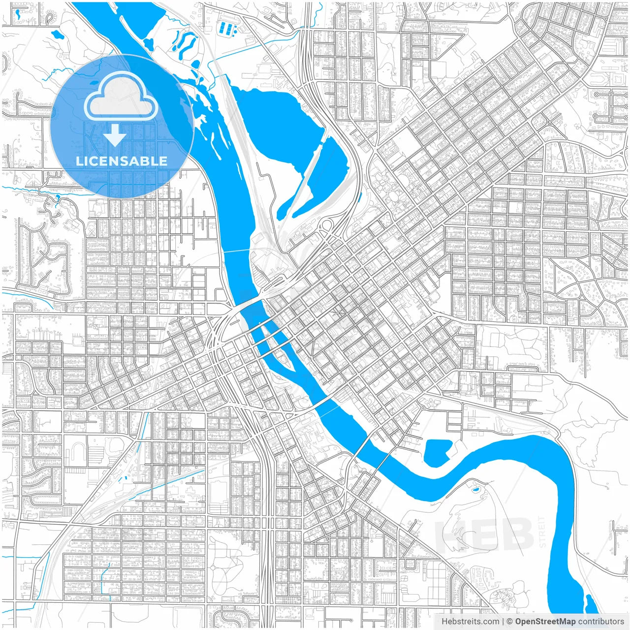 Cedar Rapids, Iowa, United States, city map with high resolution roads.