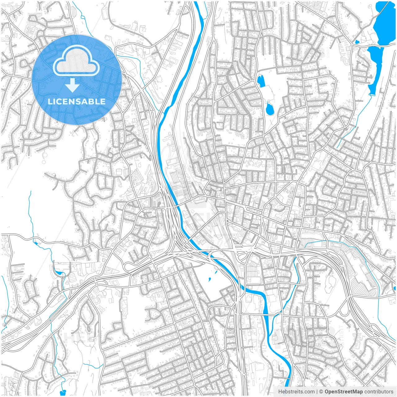 Waterbury, Connecticut, United States, city map with high resolution roads.