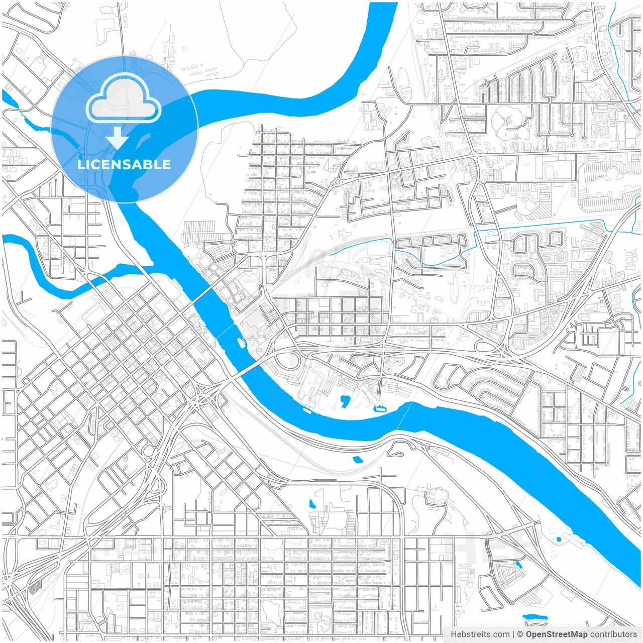 Bossier City, Louisiana, United States, city map with high resolution roads.
