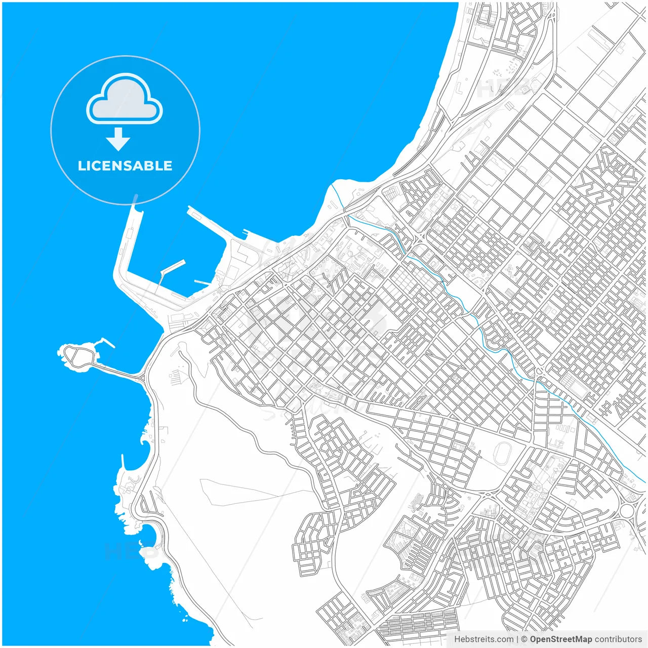 Arica, Chile, city map with high resolution roads.