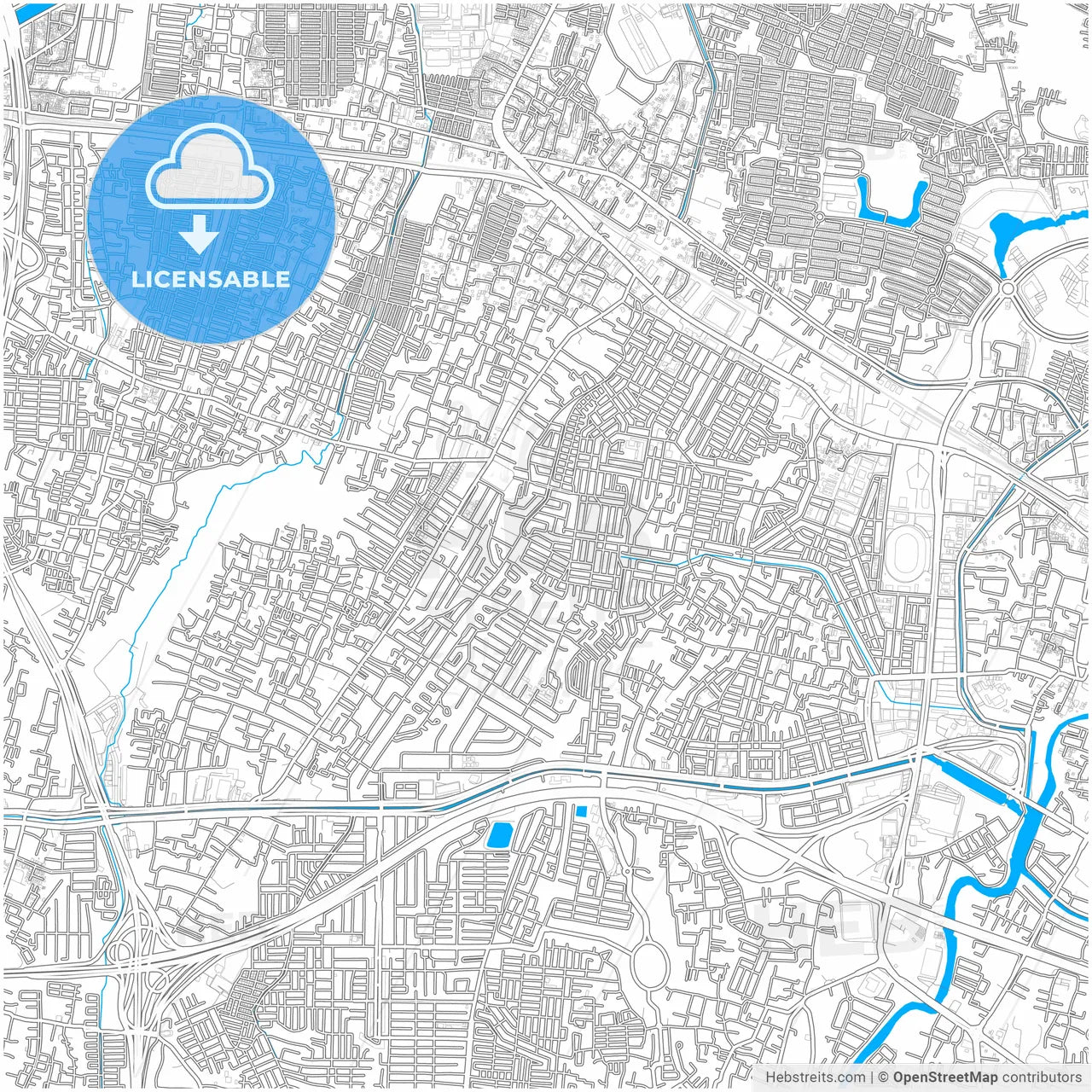 Bekasi, West Java, Indonesia, city map with high resolution roads.