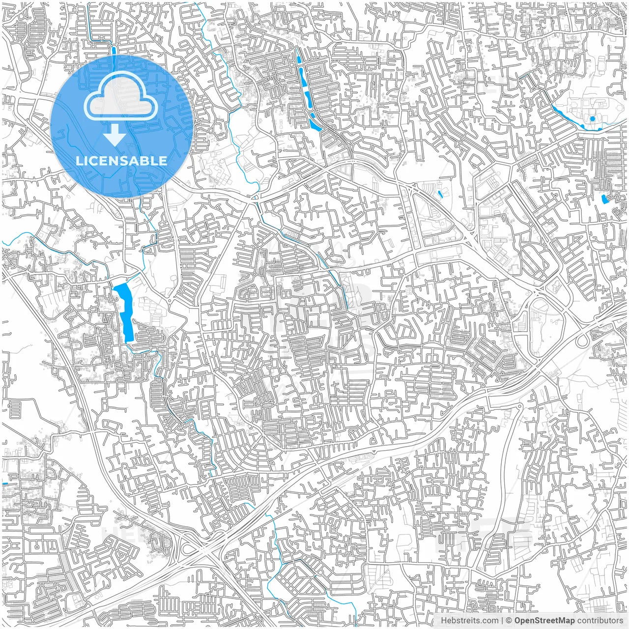 South Tangerang, Banten, Indonesia, city map with high resolution roads.