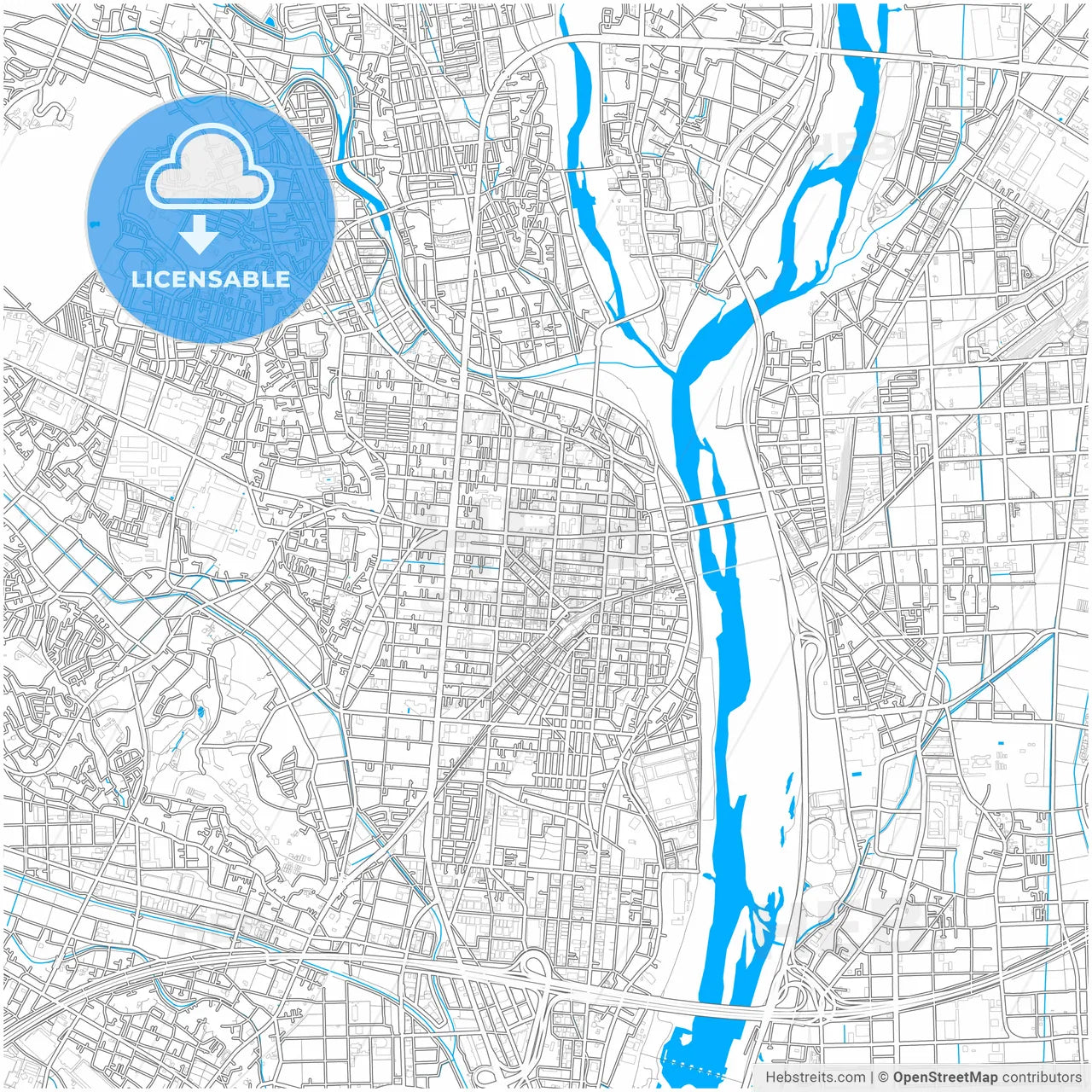 Atsugi, Kanagawa, Japan, city map with high resolution roads.