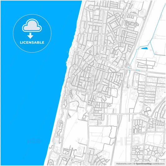 Netanya, Center, Israel, city map with high resolution roads.