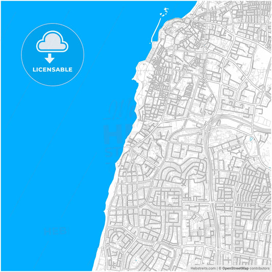 Bat Yam, Tel Aviv, Israel, city map with high resolution roads.