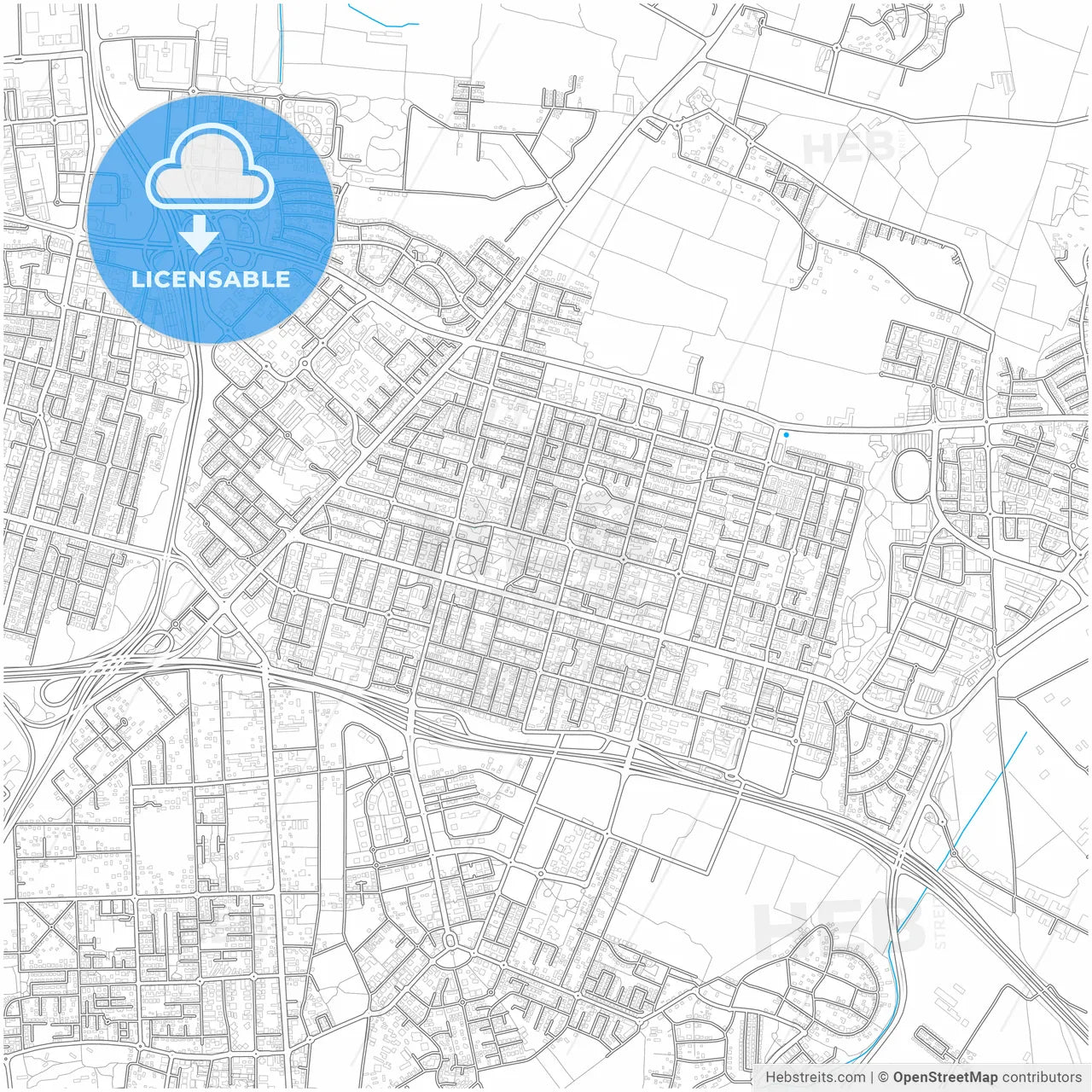 Kfar Saba, Center, Israel, city map with high resolution roads.