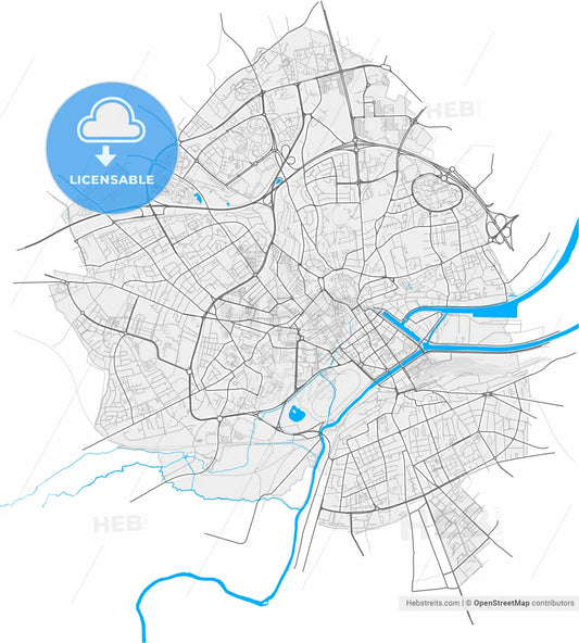 Caen, Calvados, France, high resolution vector map - Instant download PDF and JPG