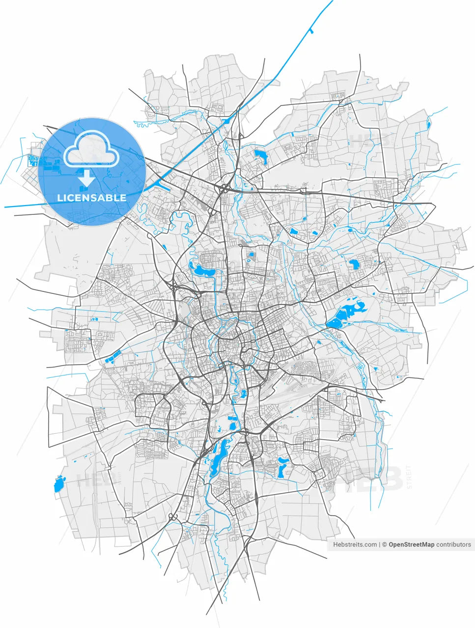 Braunschweig, Lower Saxony, Germany, high resolution vector map - Instant download PDF and JPG