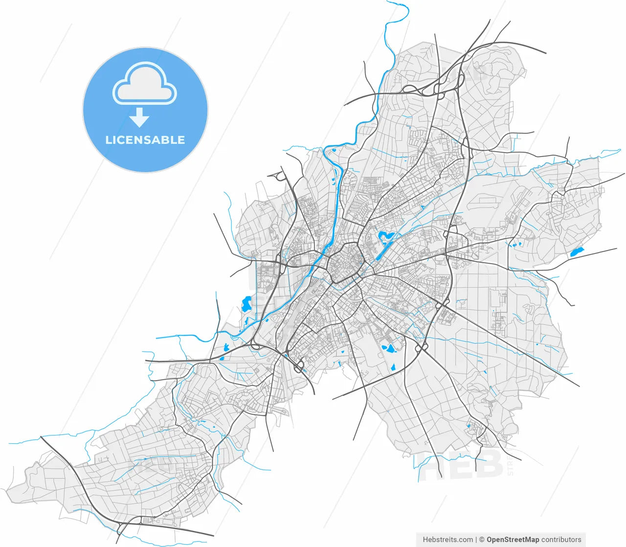 Gießen, Hesse, Germany, high resolution vector map - Instant download PDF and JPG