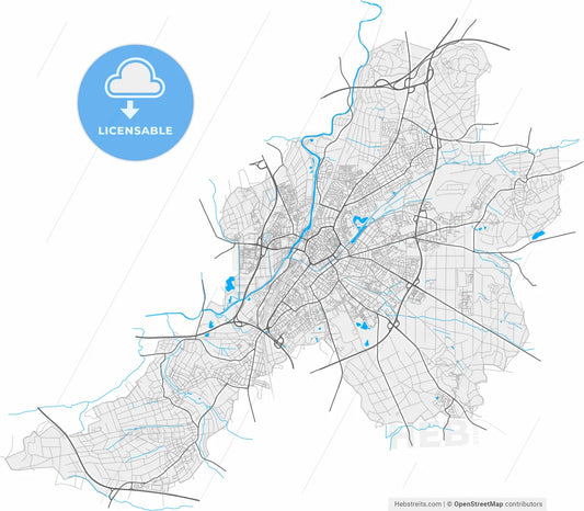 Gießen, Hesse, Germany, high resolution vector map - Instant download PDF and JPG