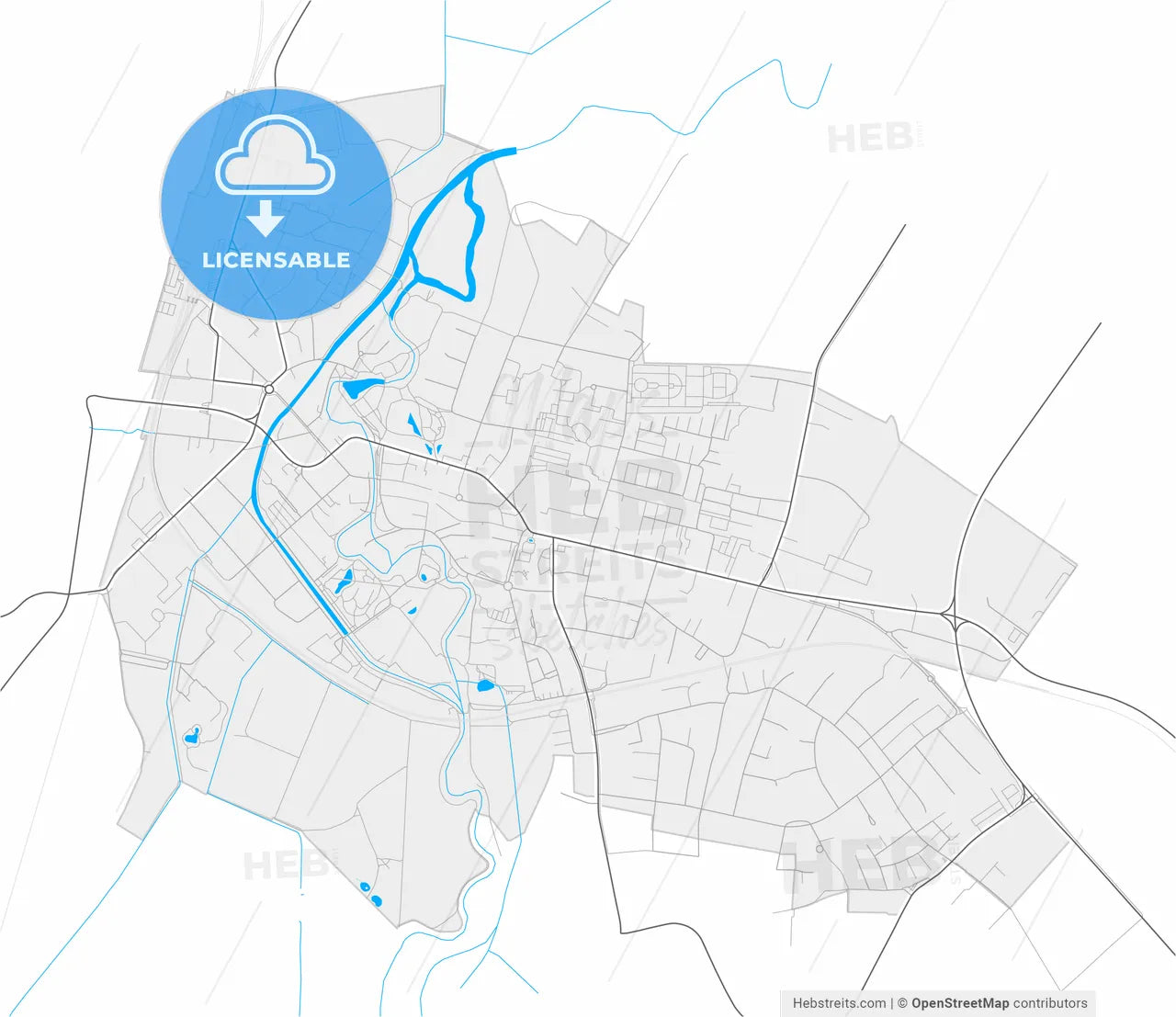 Grevenbroich, North Rhine-Westphalia, Germany, high resolution vector map - Instant download PDF and JPG