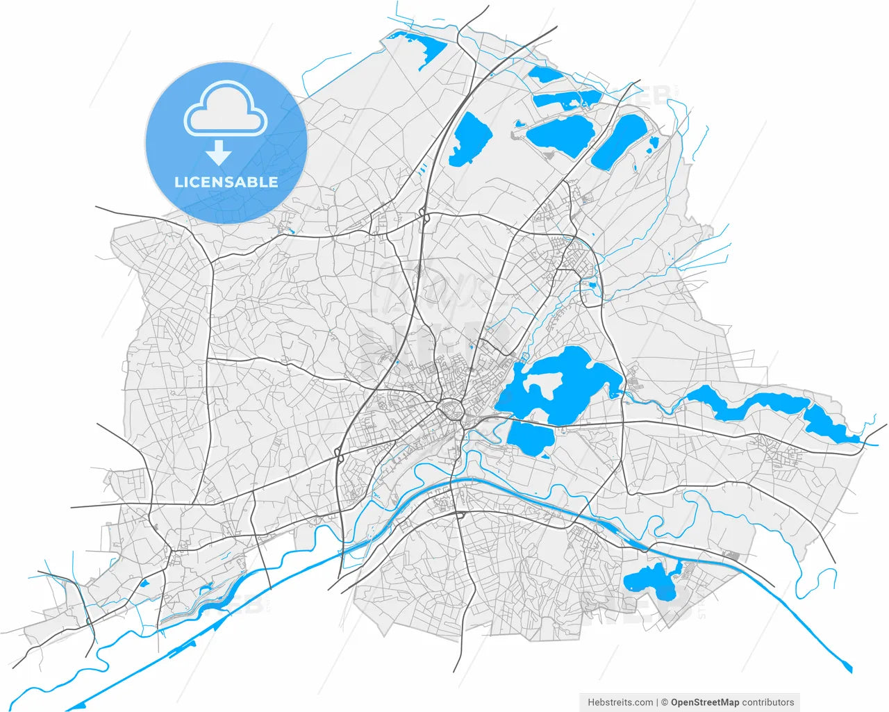 Haltern am See, North Rhine-Westphalia, Germany, high resolution vector map - Instant download PDF and JPG