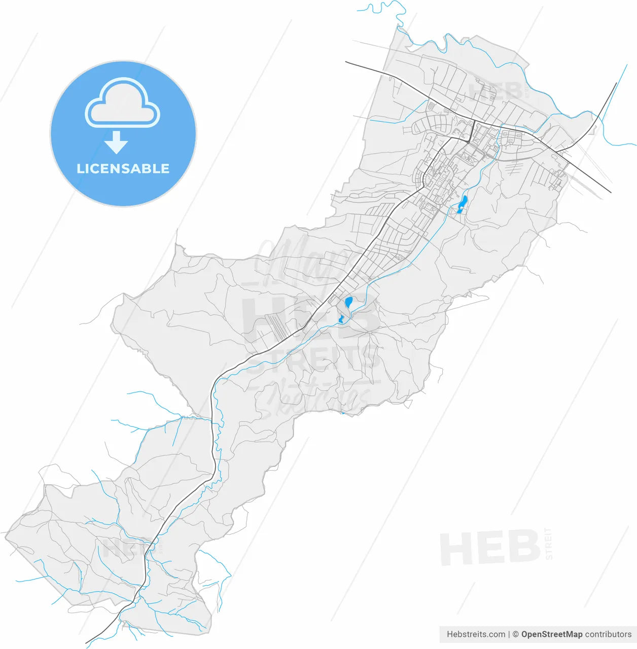 Kazincbarcika, Borsod-Abaúj-Zemplén, Hungary, high resolution vector map - Instant download PDF and JPG