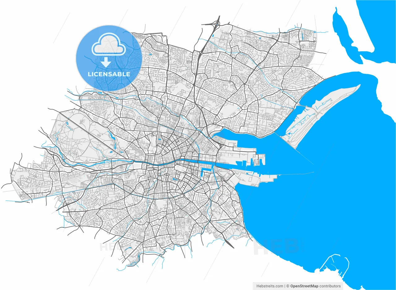 Dublin, County Dublin, Ireland, high resolution vector map - Instant download PDF and JPG