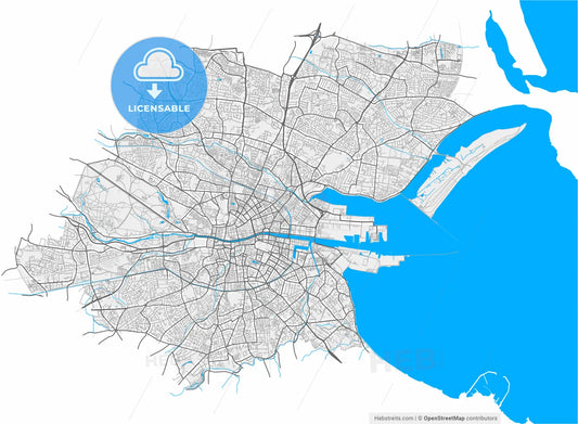 Dublin, County Dublin, Ireland, high resolution vector map - Instant download PDF and JPG