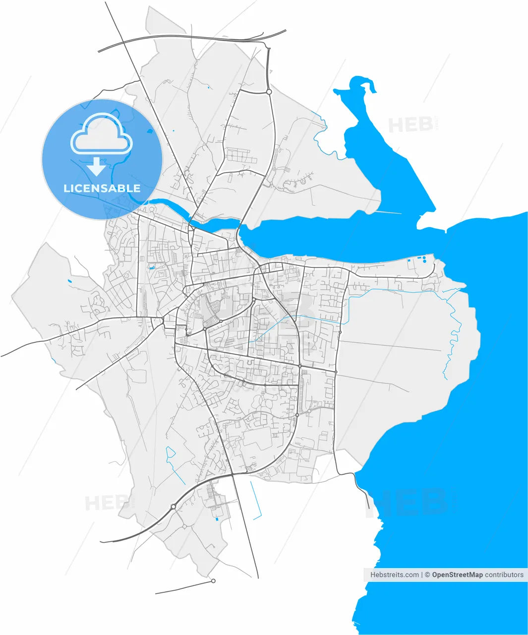 Dundalk, County Louth, Ireland, high resolution vector map - Instant download PDF and JPG