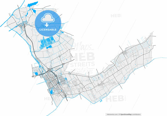 Heerenveen, Friesland, Netherlands, high resolution vector map - Instant download PDF and JPG