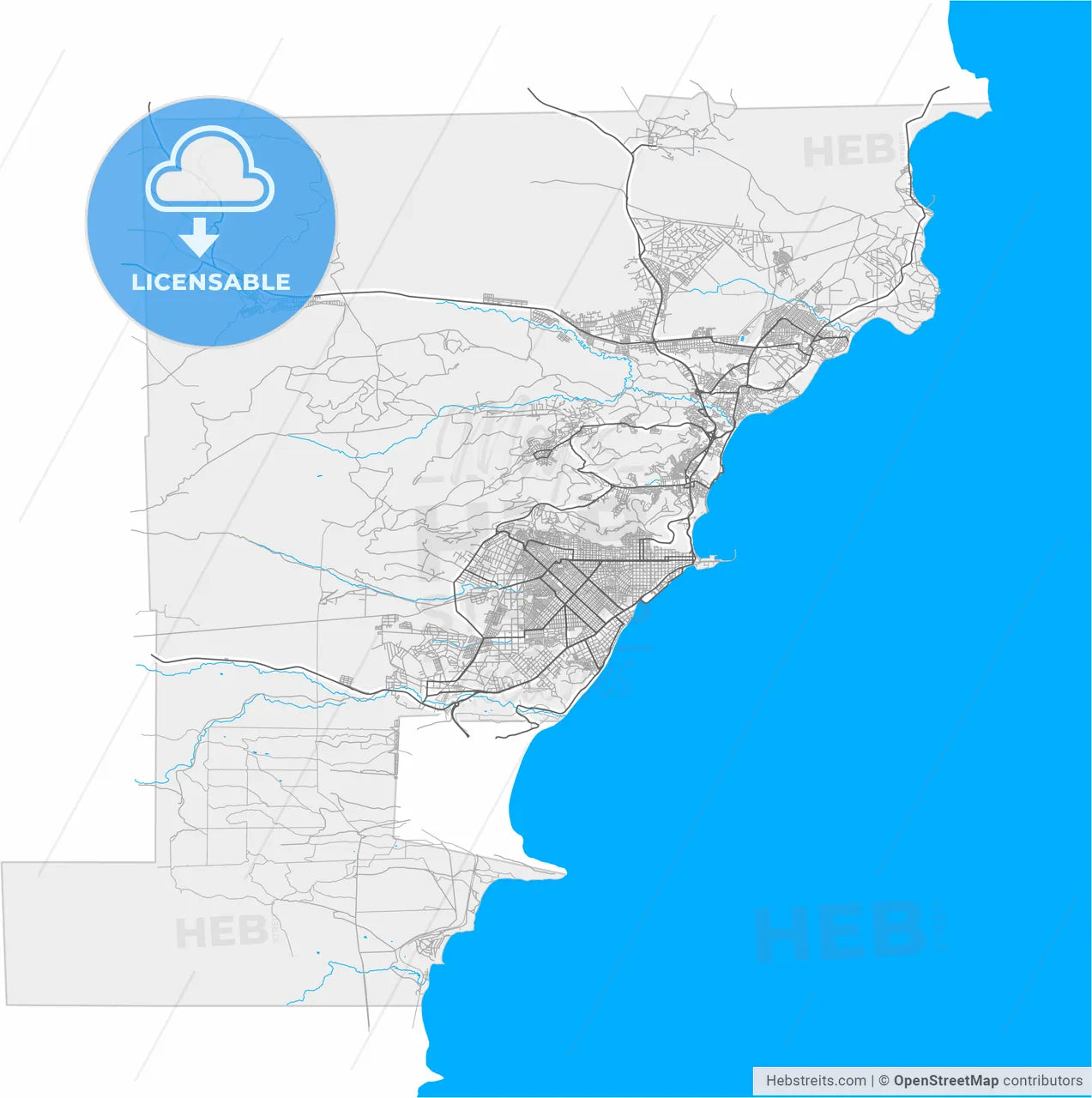 Comodoro Rivadavia, Argentina, high resolution vector map - Instant download PDF and JPG