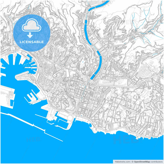 Genoa, Liguria, Italy, city map with high resolution roads.