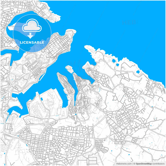 Birgu, South Eastern Region, Malta, city map with high resolution roads.