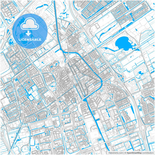 Delft, South Holland, Netherlands, city map with high resolution roads.