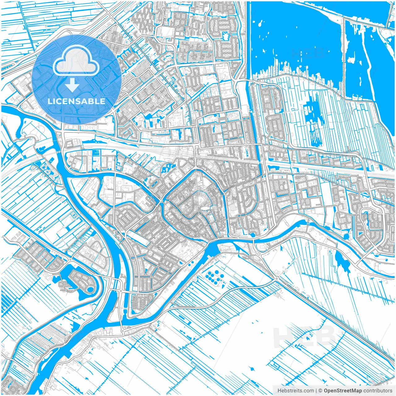 Gouda, South Holland, Netherlands, city map with high resolution roads.