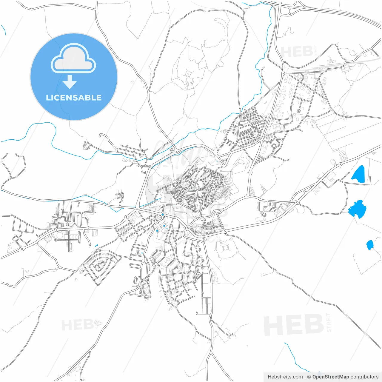 Elvas, Portalegre, Portugal, city map with high resolution roads.