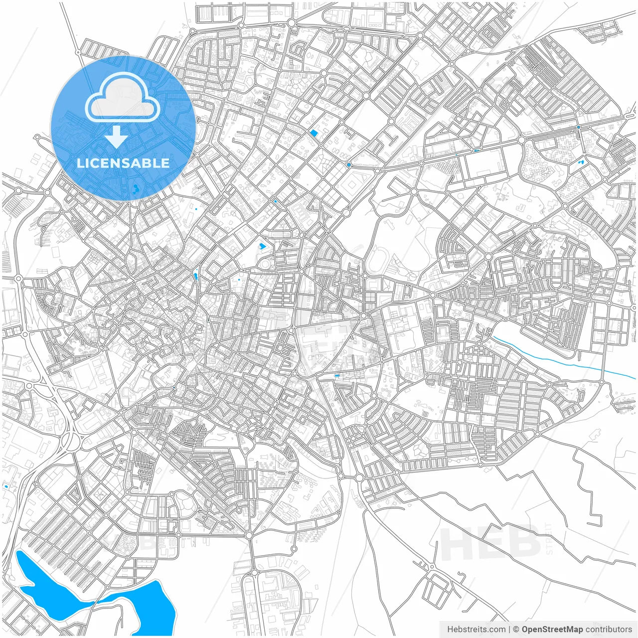 Jerez de la Frontera, Cádiz, Spain, city map with high resolution roads.