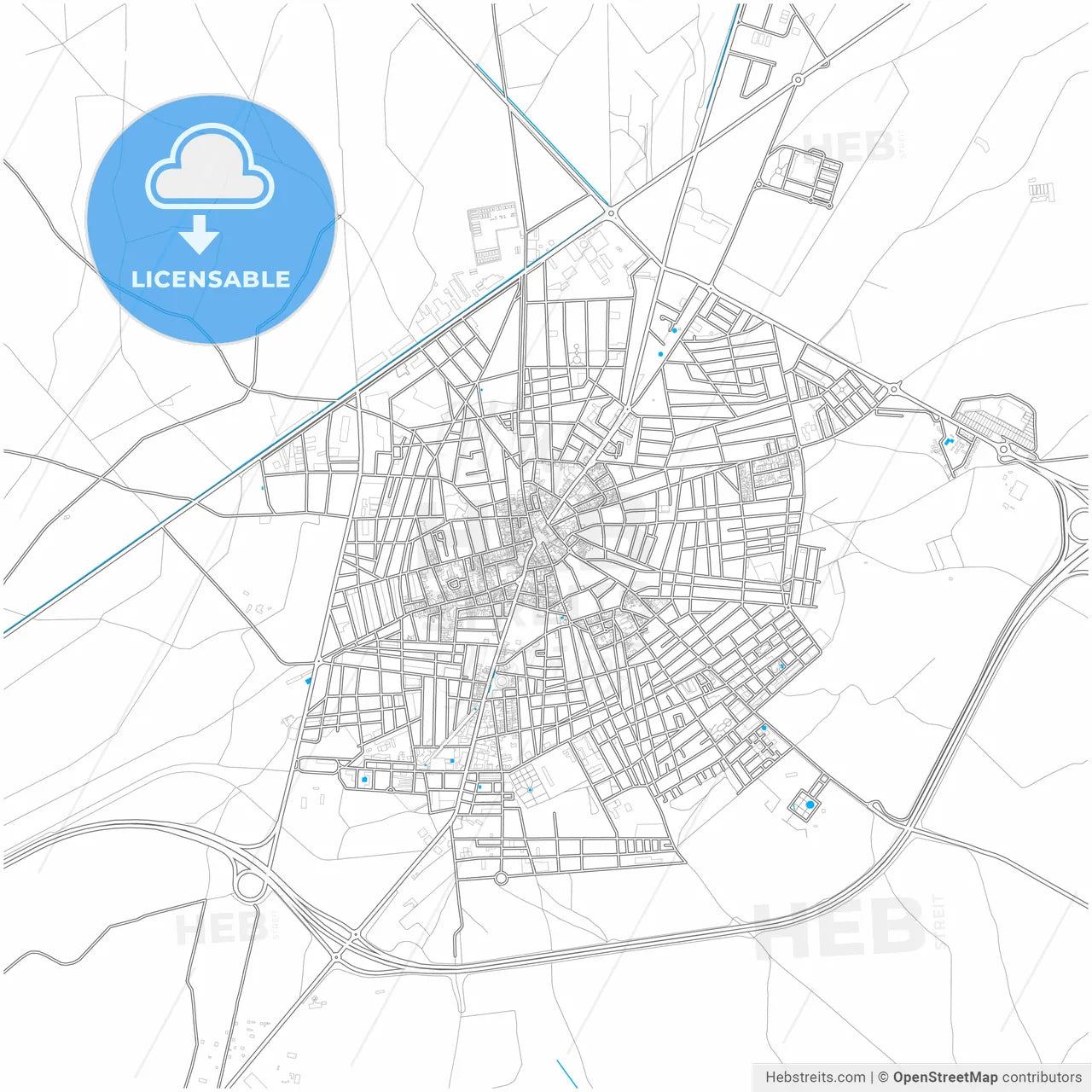 Tomelloso, 13700, Spain, city map with high resolution roads.