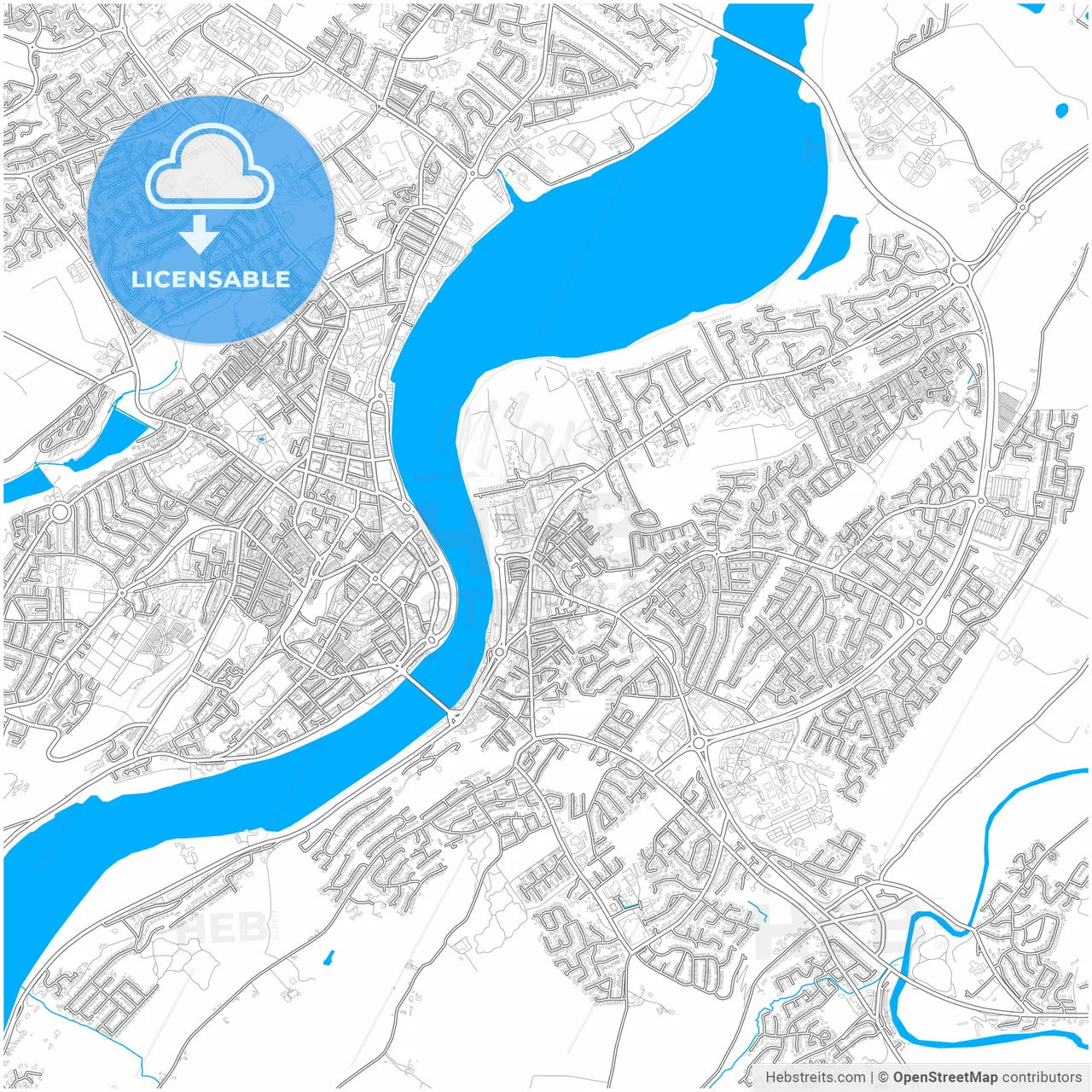 Derry, Derry, Northern Ireland, city map with high resolution roads.