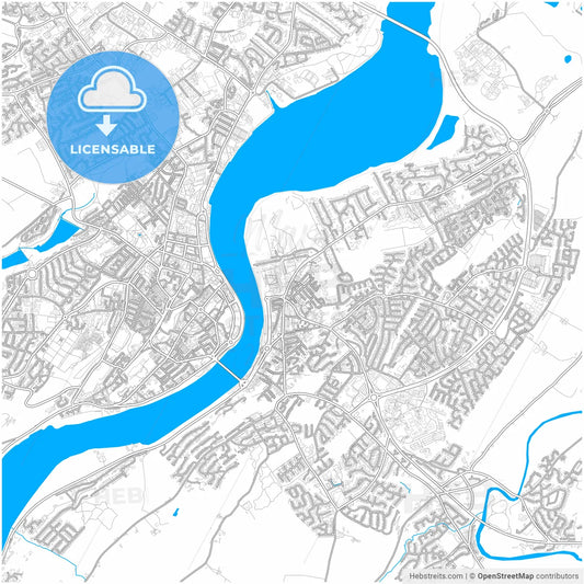 Derry, Derry, Northern Ireland, city map with high resolution roads.
