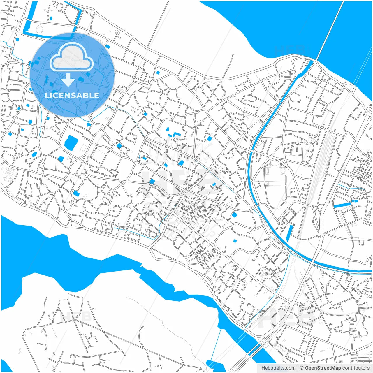 Cuttack, Odisha, India, city map with high resolution roads.