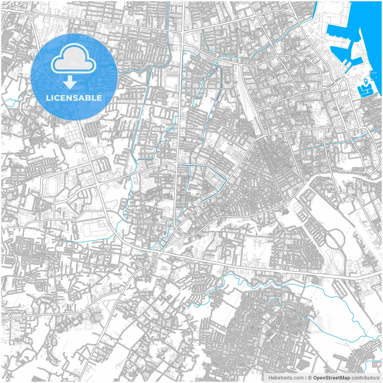 Cirebon, West Java, Indonesia, city map with high resolution roads.