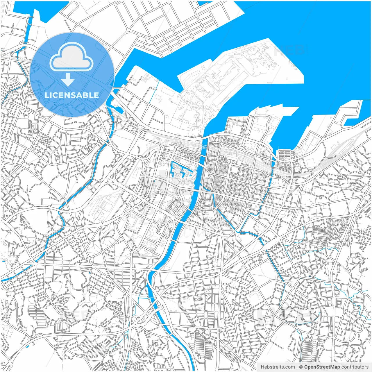 Kitakyushu, Fukuoka, Japan, city map with high resolution roads.