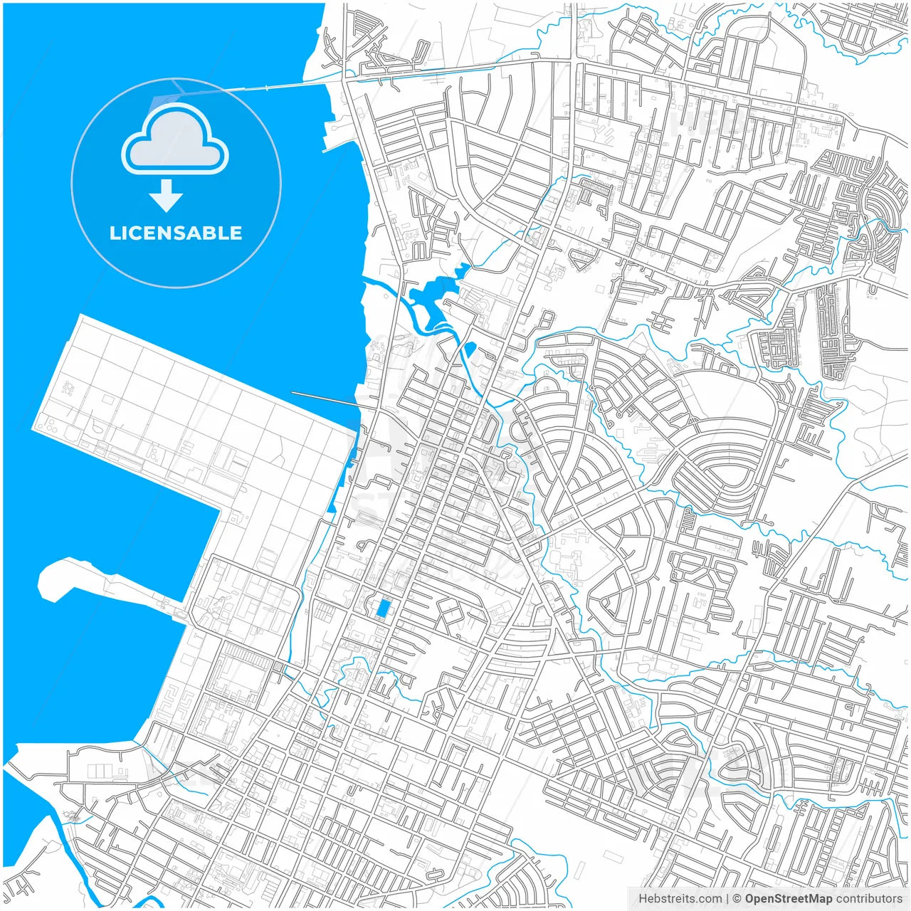 Bacolod, Negros Occidental, Philippines, city map with high resolution roads.