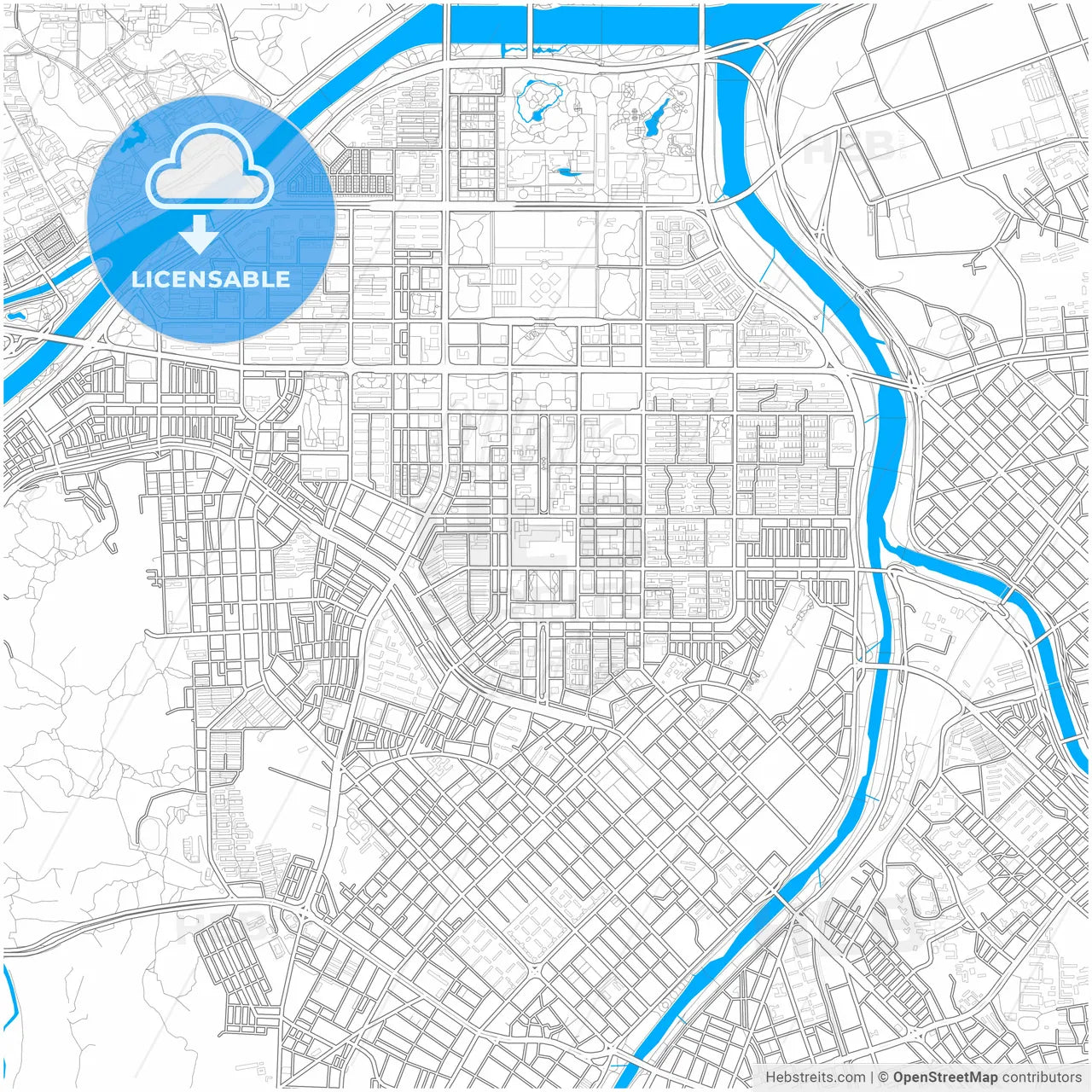 Daejeon, South Korea, city map with high resolution roads.