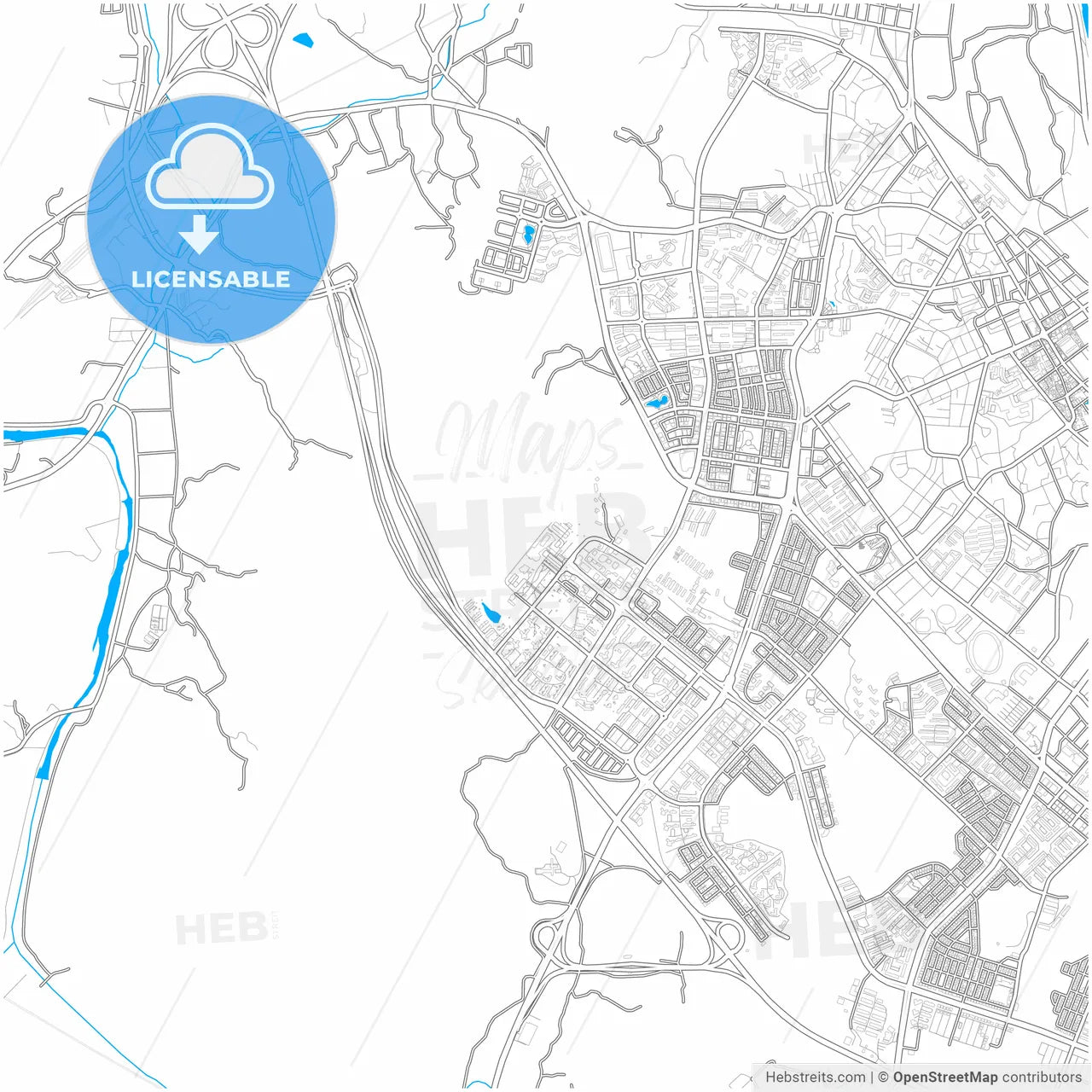 Wonju, Gangwon, South Korea, city map with high resolution roads.