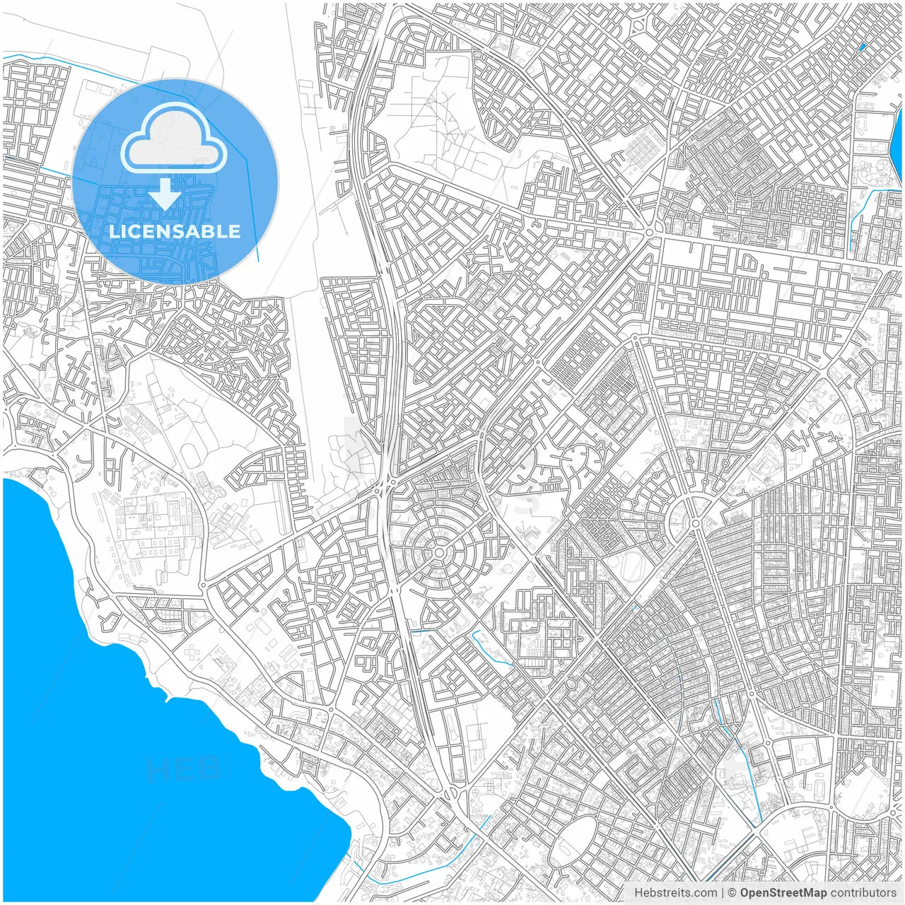 Dakar, Senegal, city map with high resolution roads.